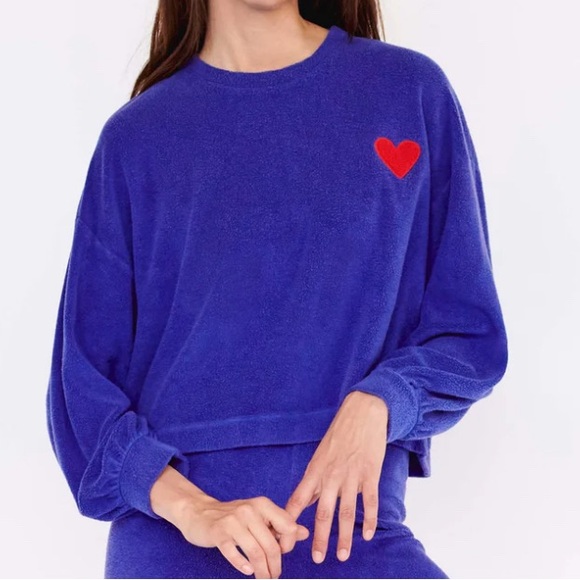Sundry‎ Heart Faux Sherpa Sweatshirt Cobalt Size 0/2 - Picture 1 of 9